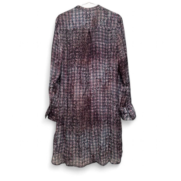 Peruvian Connection Purple Blue Checked Long Sleeve Shirt Dress Size 10 - Picture 2 of 6